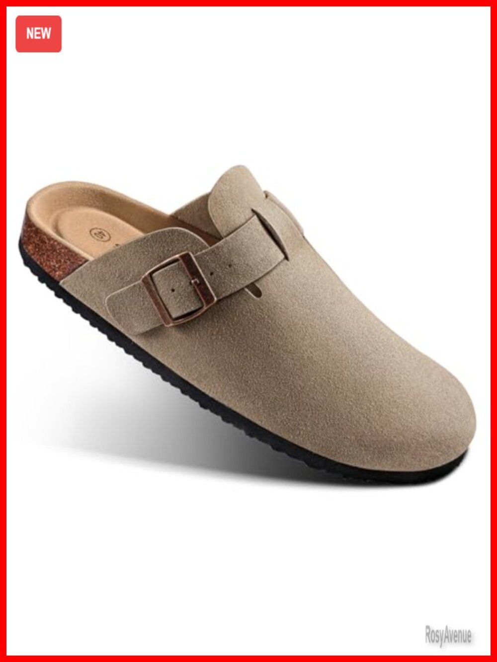 Women's Suede Clogs with Memory Foam Cork Footbed, Arch Support, Slip-On